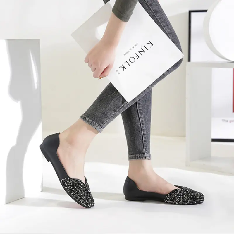 Women's Ballet Flats Fashion Princess Shoes for Casual Crystal Boat Shoes Sparkling Rhinestone Women Flats Lazy Loafers 2023