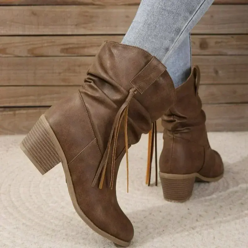 Mid Heels Ankle Chelsea Boots for Women  New Brand Goth Gladiator Boots Designer Pleated Walking Pumps Zapatos Mujer 2024