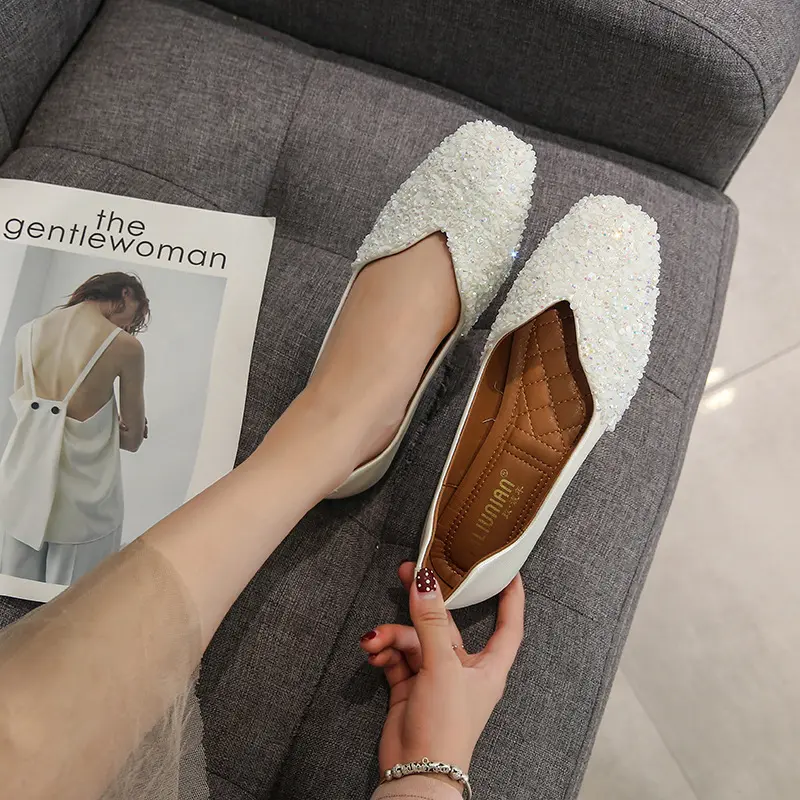 Women's Ballet Flats Fashion Princess Shoes for Casual Crystal Boat Shoes Sparkling Rhinestone Women Flats Lazy Loafers 2023