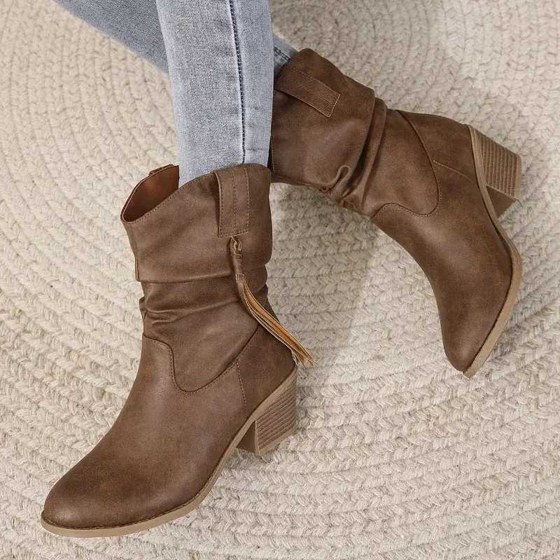 Mid Heels Ankle Chelsea Boots for Women  New Brand Goth Gladiator Boots Designer Pleated Walking Pumps Zapatos Mujer 2024