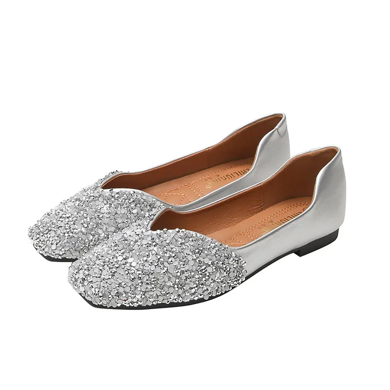 Women's Ballet Flats Fashion Princess Shoes for Casual Crystal Boat Shoes Sparkling Rhinestone Women Flats Lazy Loafers 2023