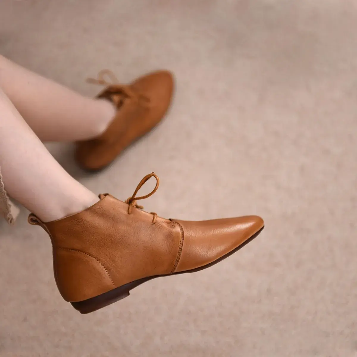Women's Ankle Boots Lace Up Leather Shoes Pointed Toe Flats Soft Sneakers for Female Motorcyle Boots Black Booties 2025
