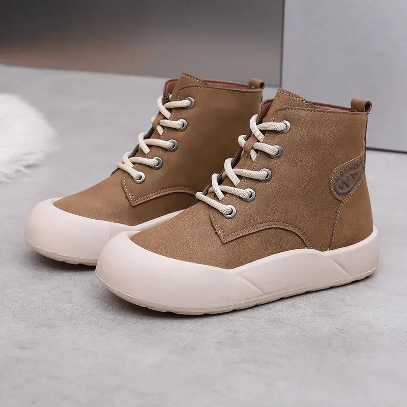 Women Shoes Snow Boots Korean Plush Comfor Outdoor Anti Slip Cotton Shoes Winter Lace Up Platform Fashion Short Ankle Boots