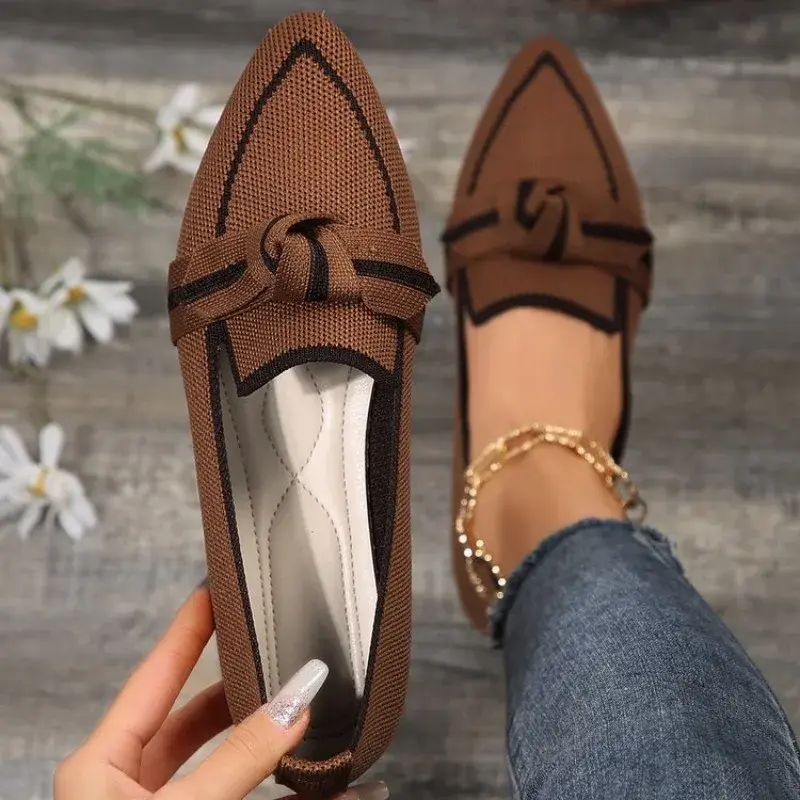 Women Bowknot Pointed Toe Breathable Mesh Casual Shoes Comfort Walkers Ladies Light Lace Up Soft Sole Flats Zapatos De Mujer