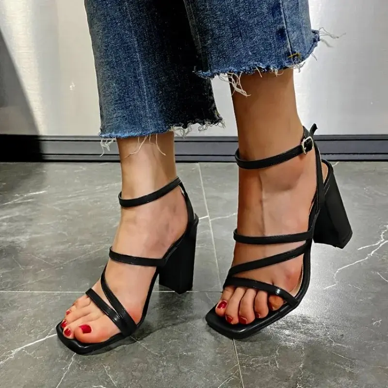 Women Luxury High Heels Slippers Women  Summer Flip Flops Fashion Party Dress Slingback Sandals Women Design Chunky Pumps