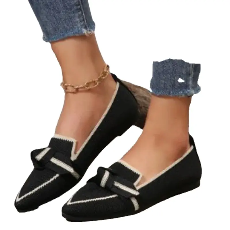 Women Bowknot Pointed Toe Breathable Mesh Casual Shoes Comfort Walkers Ladies Light Lace Up Soft Sole Flats Zapatos De Mujer