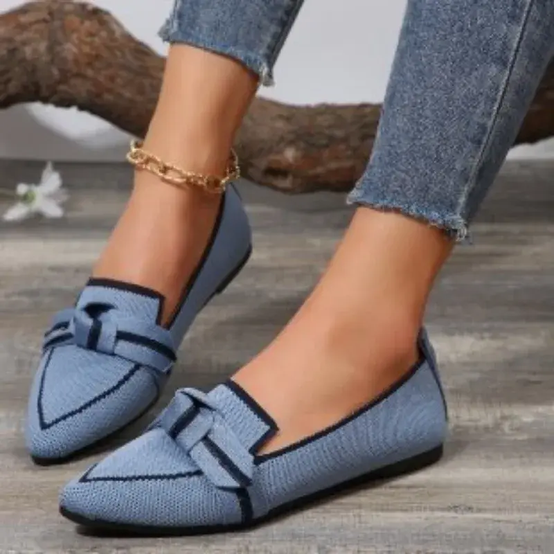 Women Bowknot Pointed Toe Breathable Mesh Casual Shoes Comfort Walkers Ladies Light Lace Up Soft Sole Flats Zapatos De Mujer