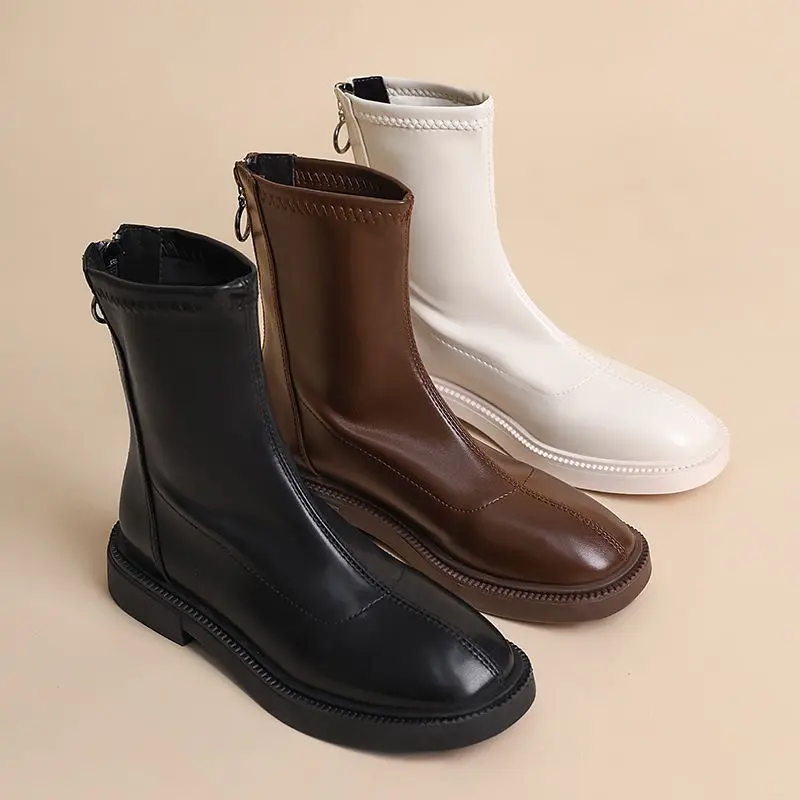 2022 Winter New Thick Soled Boots Women's Back Zipper Fashion Warm Shoes Comfortable and Versatile Botas De Invierno Para Mujer