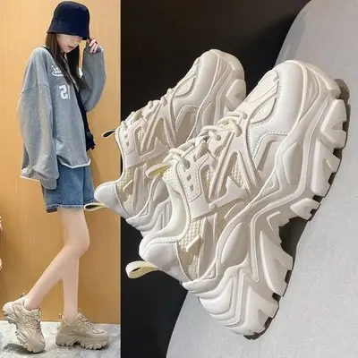 2023 Women's Summer Platform Shoes Comfortable Lace-up Mesh Sneakers Women's All-match Walking Shoes Casual Shoes for Women