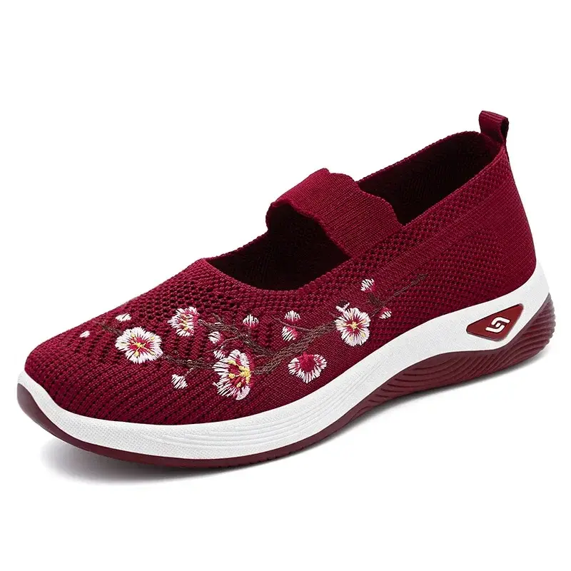 Sneakers Non-slipSoft Sole Mom  Summer Breathable Mesh Embroidery Casual Shoes for Women Comfort Lightweight Flat Sneakers Women