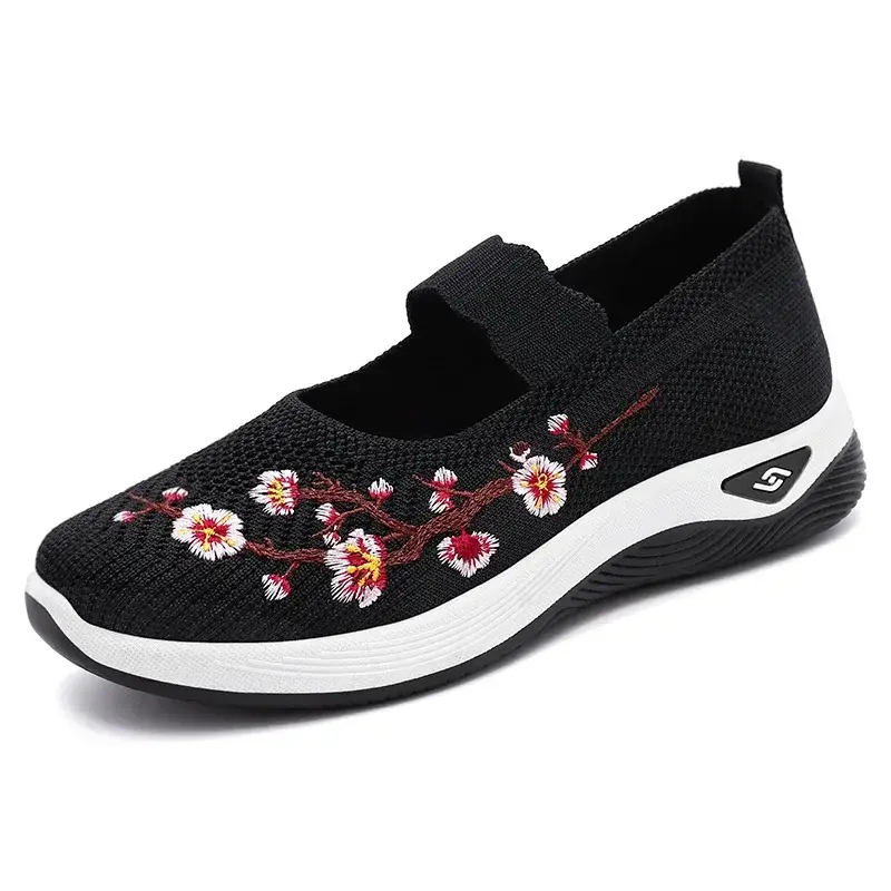 Sneakers Non-slipSoft Sole Mom  Summer Breathable Mesh Embroidery Casual Shoes for Women Comfort Lightweight Flat Sneakers Women