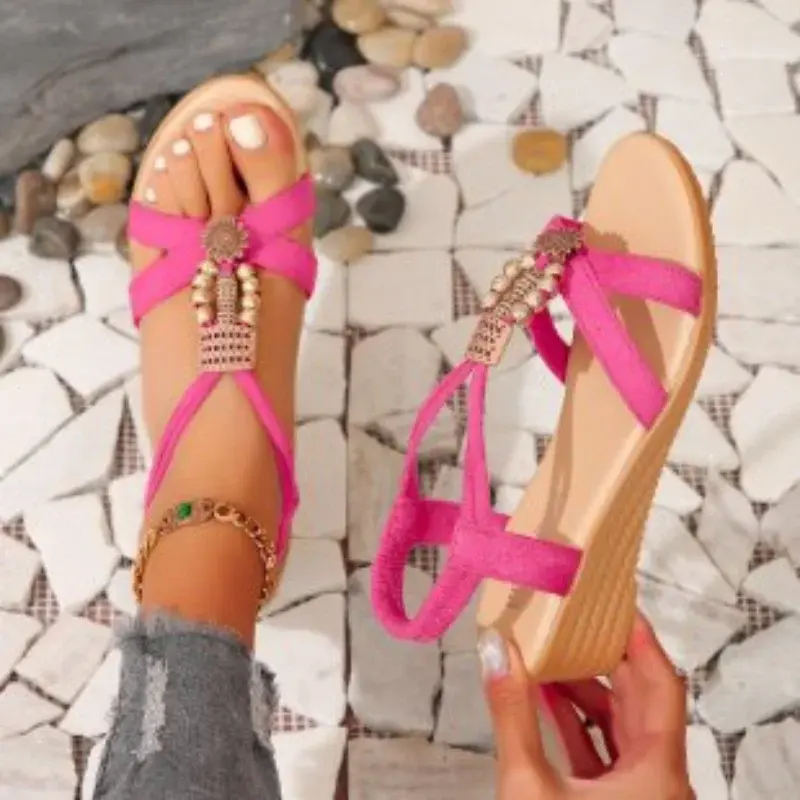 Women Solid Color Wedge Sandals  New Ankle Buckle Non Slip Gladiator Shoes Woman Fashion Chunky Platform Sandalias Mujer 2024