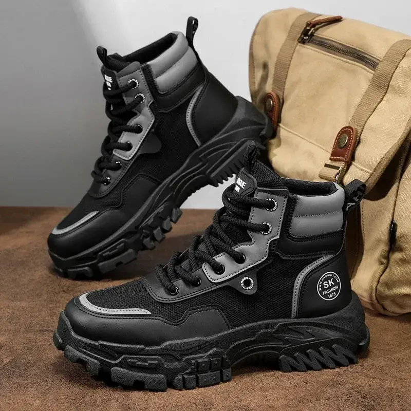 Work Short Boots for Men British Fashion Platform Motorcycle Boots Outdoor Sports Casual Sport Comfortable Shoes 2024