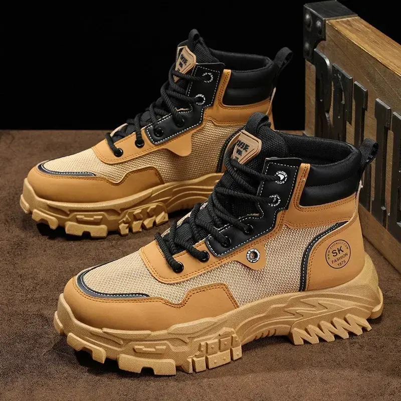 Work Short Boots for Men British Fashion Platform Motorcycle Boots Outdoor Sports Casual Sport Comfortable Shoes 2024