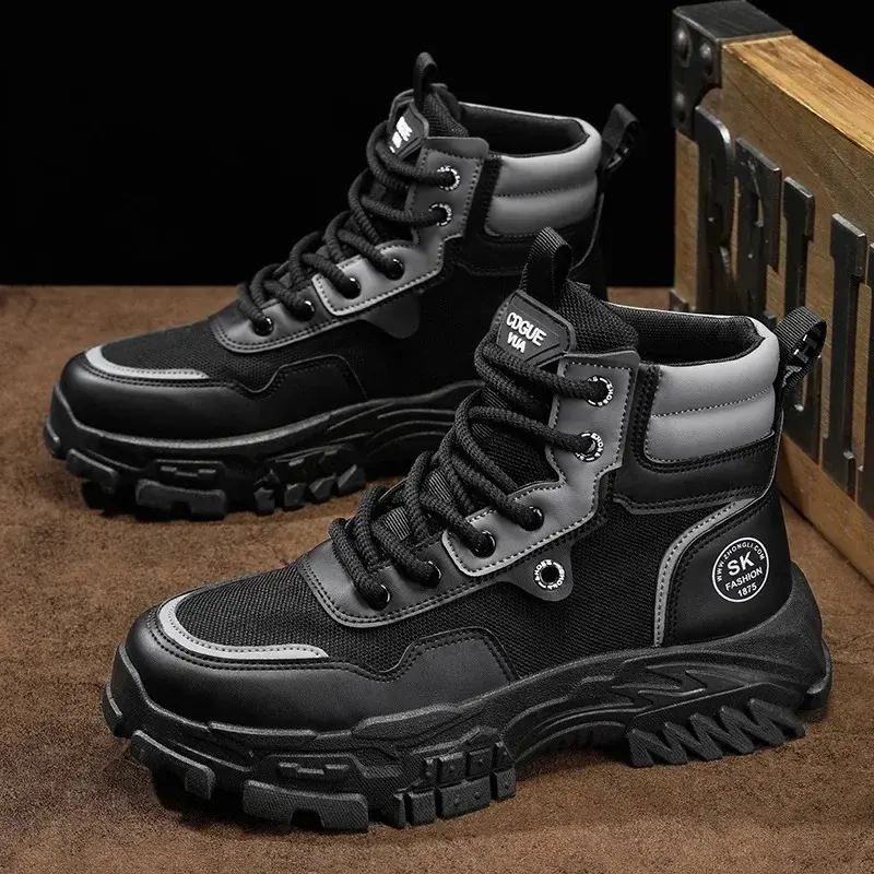 Work Short Boots for Men British Fashion Platform Motorcycle Boots Outdoor Sports Casual Sport Comfortable Shoes 2024