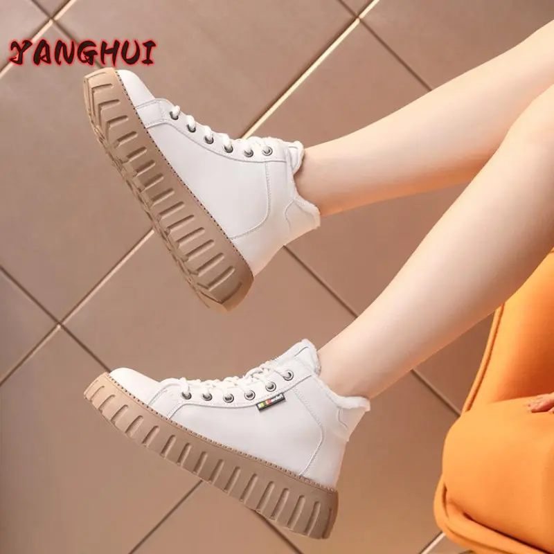 Winter New Fashion Women's Boots Plush Lace Up Solid Color Oversize Shoes Warm and Comfortable Soft Soled Sneakers Zapatillas