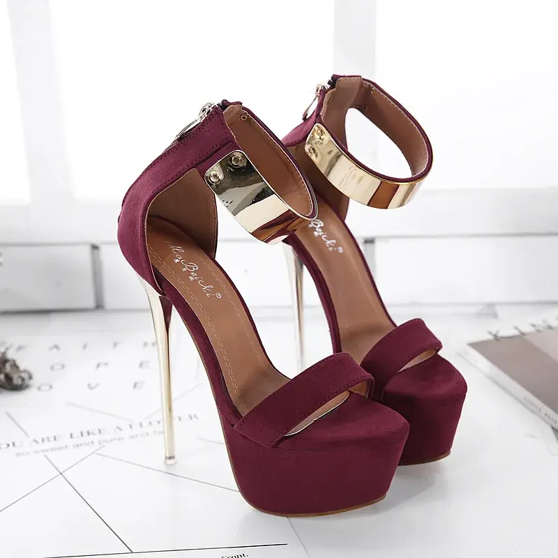 2025 Fashion Design Metal Ankle Cover Strap Women Sexy 16CM Sandals Platform High Heels Party Club Stripper Pole Dance Shoes