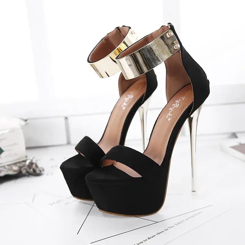 2025 Fashion Design Metal Ankle Cover Strap Women Sexy 16CM Sandals Platform High Heels Party Club Stripper Pole Dance Shoes