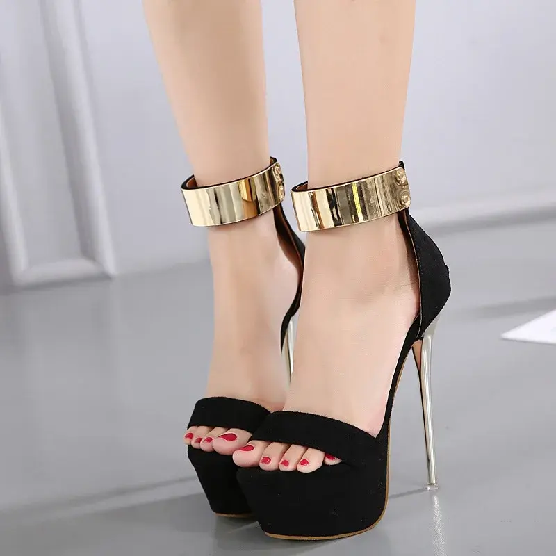 2025 Fashion Design Metal Ankle Cover Strap Women Sexy 16CM Sandals Platform High Heels Party Club Stripper Pole Dance Shoes