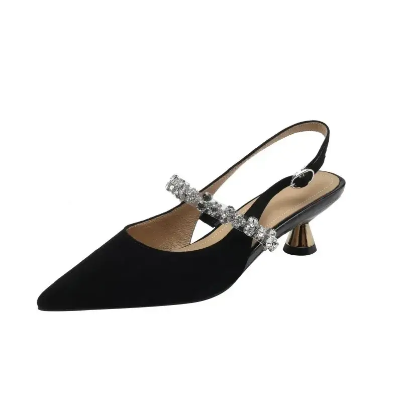 Women Sandals Ladies Sexy Buckle Rhinestone High Heels Female Casual Shoes Golden Silver Point Toe Trend Summer Pumps2024