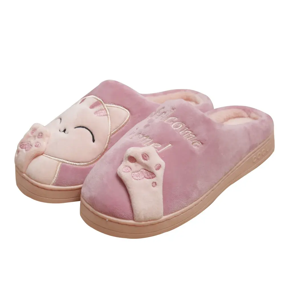 Women Winter Warm Slippers Shoes Cute Cartoon Embroidery Round Toe Flats Plus Velvet Indoor Home Bedroom Floor Slippers2023