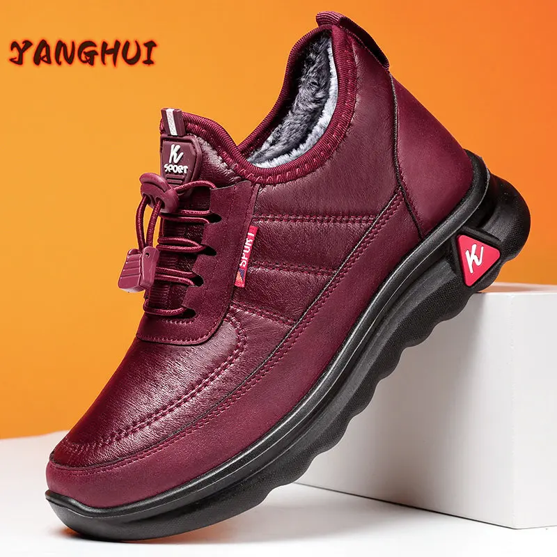 Winter Plush Leather Solid Color Sneakers Women's Fashion and Versatile Lovers' Shoes Light Anti-skid Comfortable Large Boots