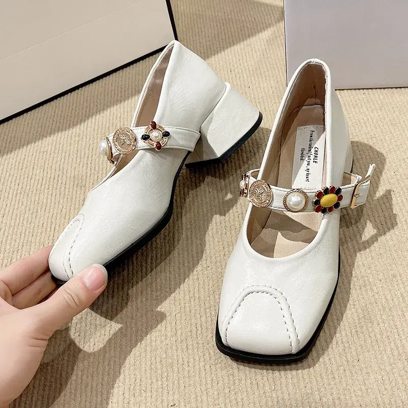 Shoes for Women Block Heel Square Toe Mary Jane Chunky Heels Moccasins Japanese Style Lolita Woman Pumps Gothic Trend Young