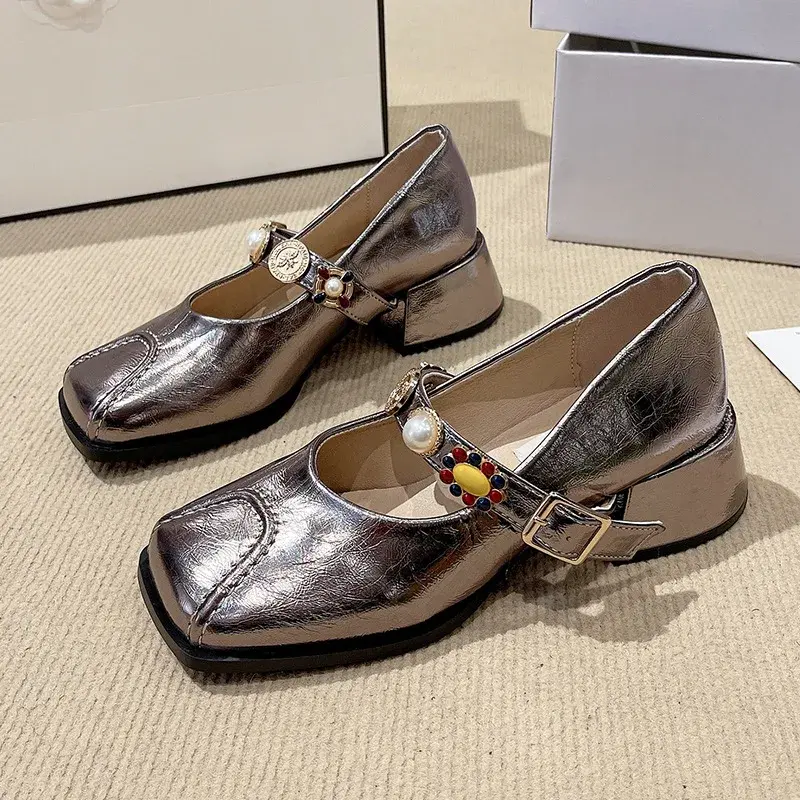 Shoes for Women Block Heel Square Toe Mary Jane Chunky Heels Moccasins Japanese Style Lolita Woman Pumps Gothic Trend Young