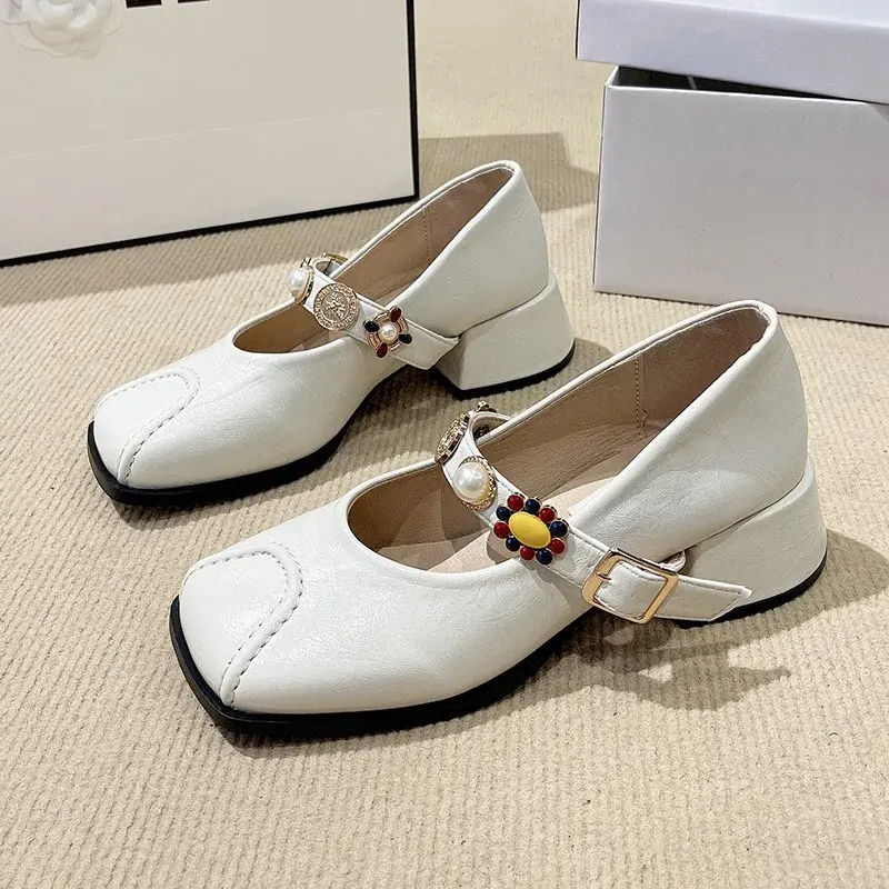 Shoes for Women Block Heel Square Toe Mary Jane Chunky Heels Moccasins Japanese Style Lolita Woman Pumps Gothic Trend Young
