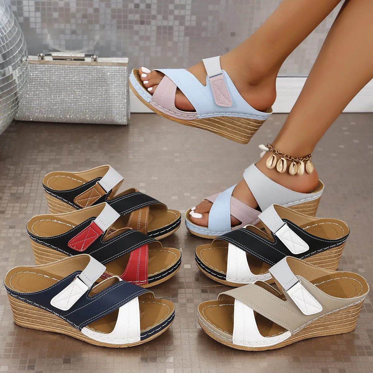 Women Slippers Female Wedges Slippers 2025 Summer New Fashion Luxury Peep Toe Outdoor Beach Platform Slippers Sandalias De Mujer