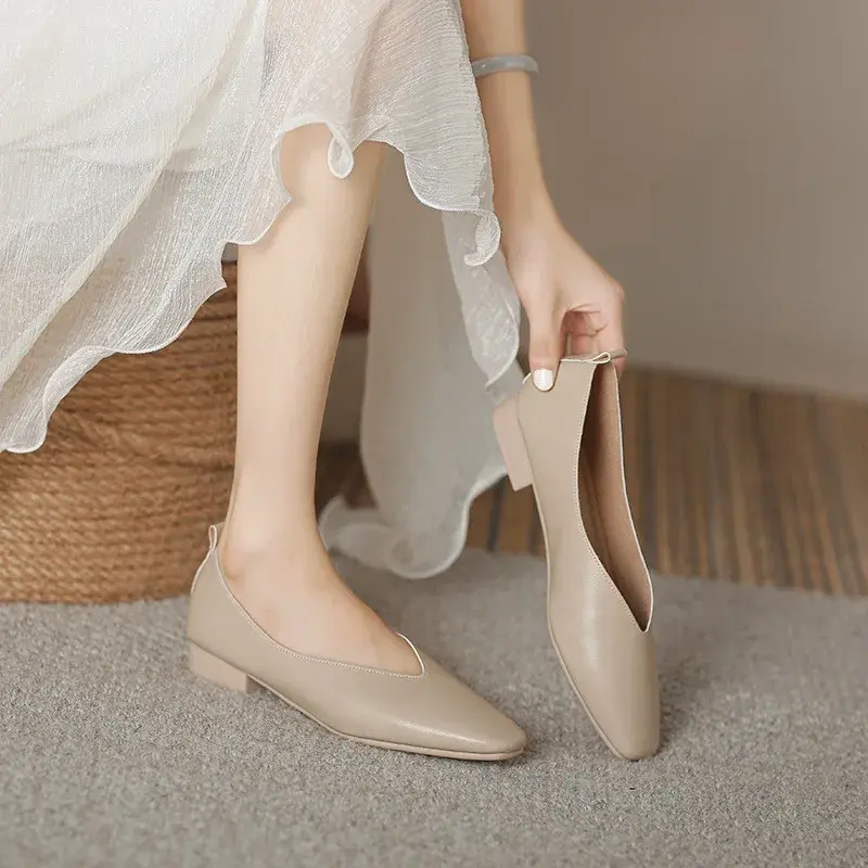 Woman Elegant Summer French Square Toe Green Mary Janes Cute Casual Flats Female Retro Shoes Low Heeled Soft Soled Flat Shoes