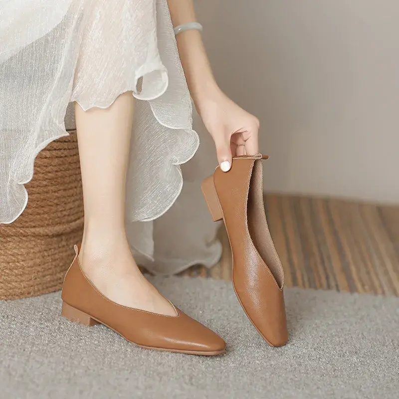 Woman Elegant Summer French Square Toe Green Mary Janes Cute Casual Flats Female Retro Shoes Low Heeled Soft Soled Flat Shoes