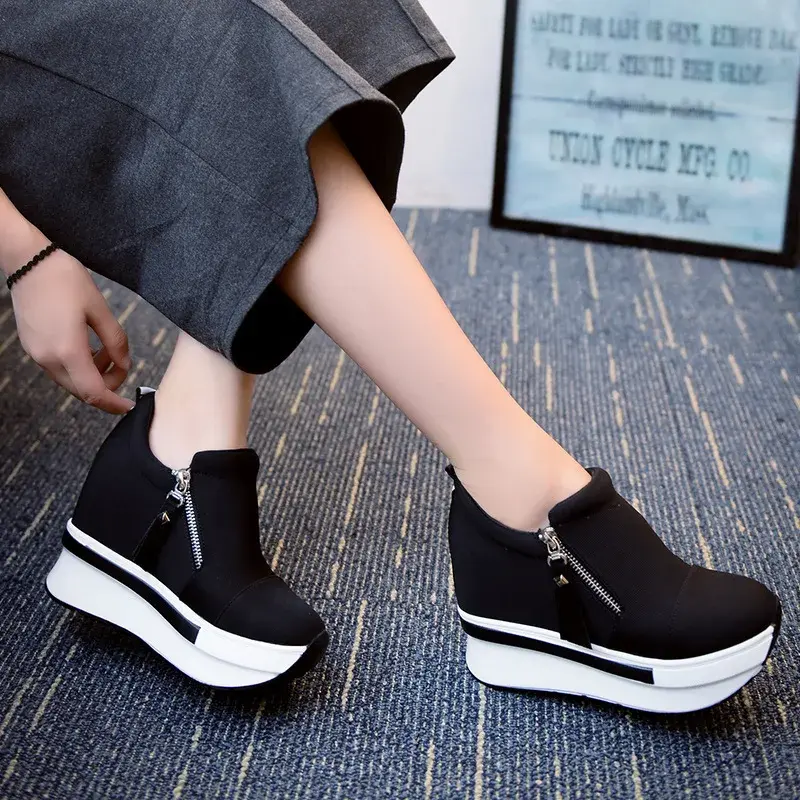 Women Wedges Ankle Boots Platform Thick Bottom Shoes Slip on Zipper Fashion Casual Female Sneakers Shoes Zapatos De Mujer