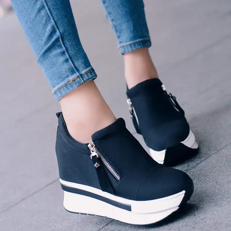 Women Wedges Ankle Boots Platform Thick Bottom Shoes Slip on Zipper Fashion Casual Female Sneakers Shoes Zapatos De Mujer
