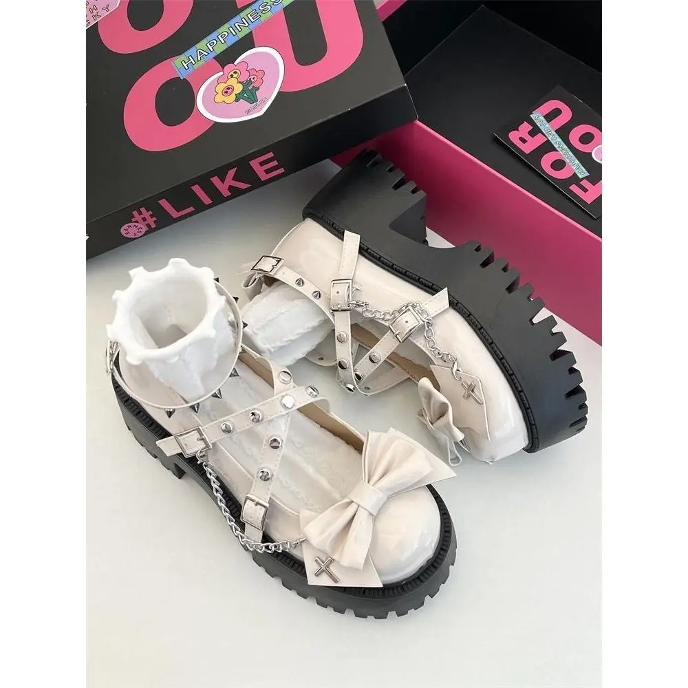New Women's Shoes Ankle Straps Womens Pumps Platform Women Leather Bows Mary Jane Punk Gothic Chunky Heel Chaussures Femme
