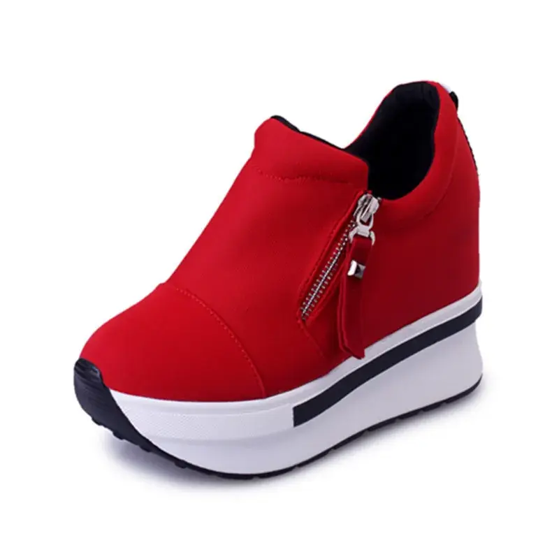Women Wedges Ankle Boots Platform Thick Bottom Shoes Slip on Zipper Fashion Casual Female Sneakers Shoes Zapatos De Mujer