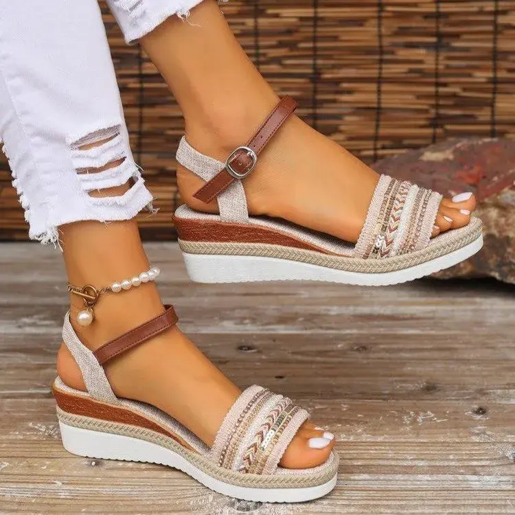Women's Braided Casual Sandals Buckle Strap Platform Wedge Sandles for Women  Summer Light Non Slip Walking Sandalias Mujer