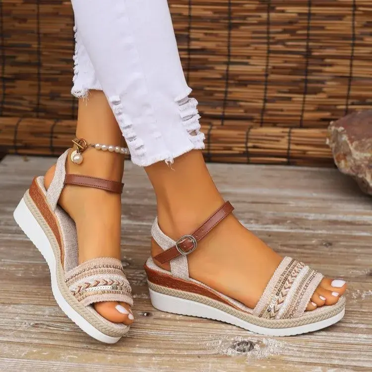 Women's Braided Casual Sandals Buckle Strap Platform Wedge Sandles for Women  Summer Light Non Slip Walking Sandalias Mujer