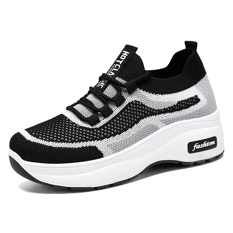Women Fashion Mesh Platform Sneakers Breathable Lace Up Wedges Sneakers  Soft Casual Travel Sports Running Shoes 2025
