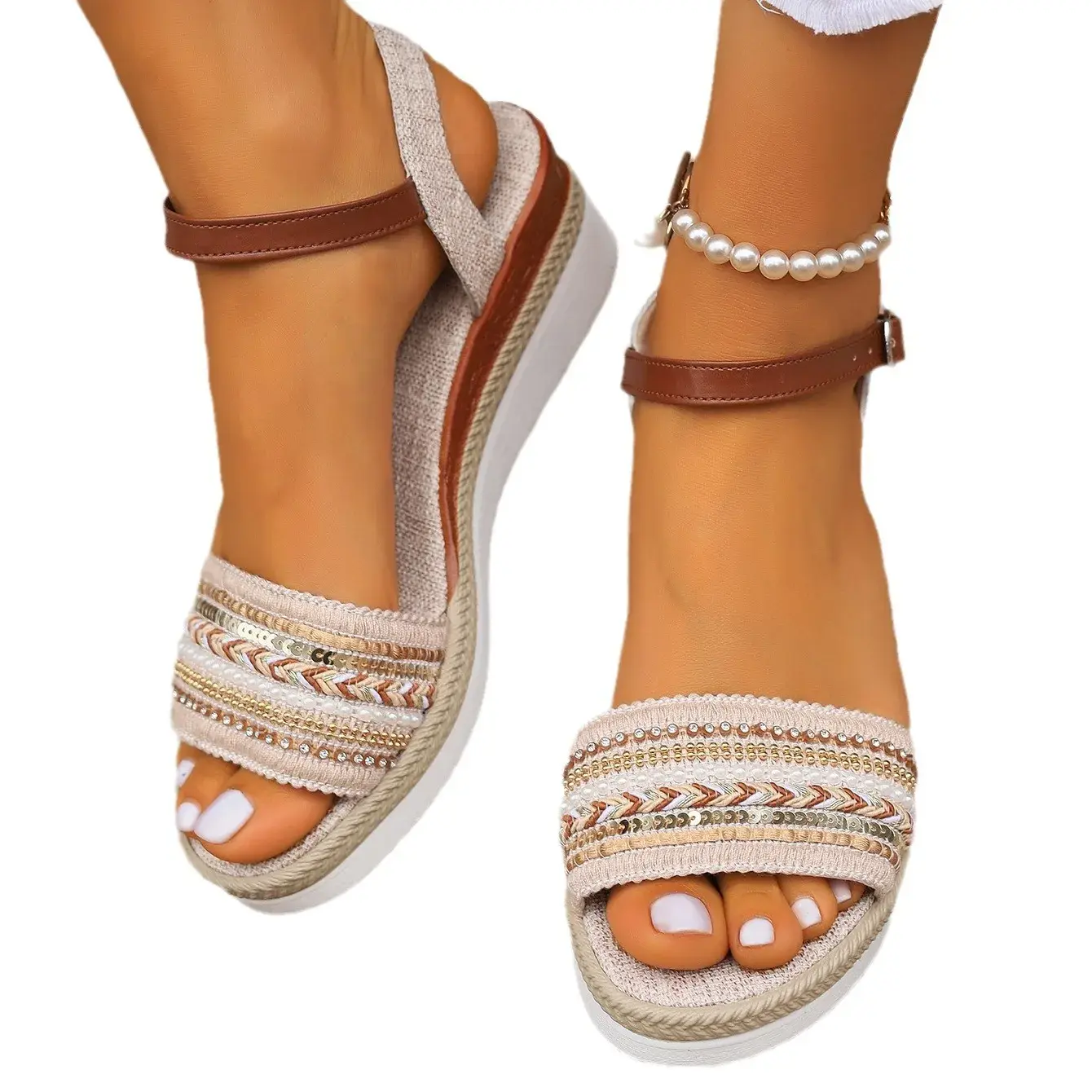 Women's Braided Casual Sandals Buckle Strap Platform Wedge Sandles for Women  Summer Light Non Slip Walking Sandalias Mujer