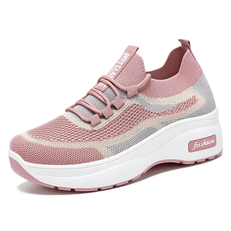 Women Fashion Mesh Platform Sneakers Breathable Lace Up Wedges Sneakers  Soft Casual Travel Sports Running Shoes 2025