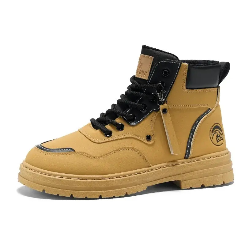 Men Boots  Autumn High Top British Korean Thick Soled Platform Comfortable Non Slip Short Boots Outdoor Lace Up Cotton Boots 202