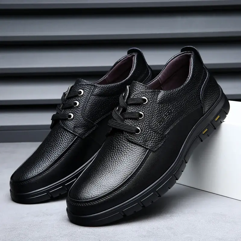 2025 Soft Sole Lace-up Luxury Brand Middle-aged Old Man Dad Lightweight Loafers Shoes Men Genuine Leather Casual Shoes