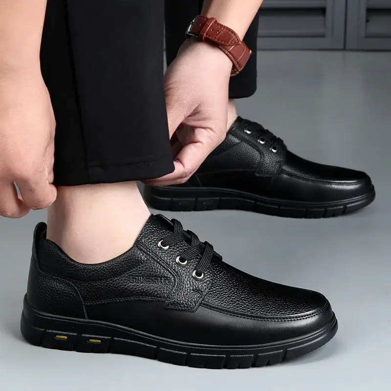 2025 Soft Sole Lace-up Luxury Brand Middle-aged Old Man Dad Lightweight Loafers Shoes Men Genuine Leather Casual Shoes