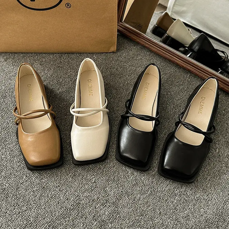 Women Shoes  Spring Single Shoes New High-heel Mary Jane Women Pumps Solid Color Square Toe Casual Loafers Elegant Banquet