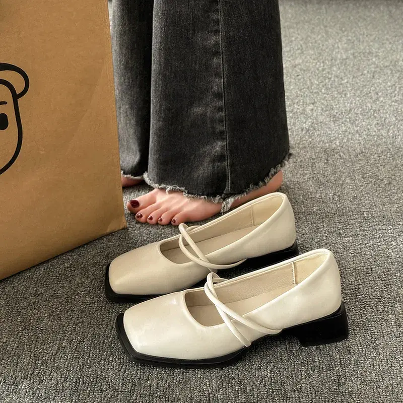 Women Shoes  Spring Single Shoes New High-heel Mary Jane Women Pumps Solid Color Square Toe Casual Loafers Elegant Banquet