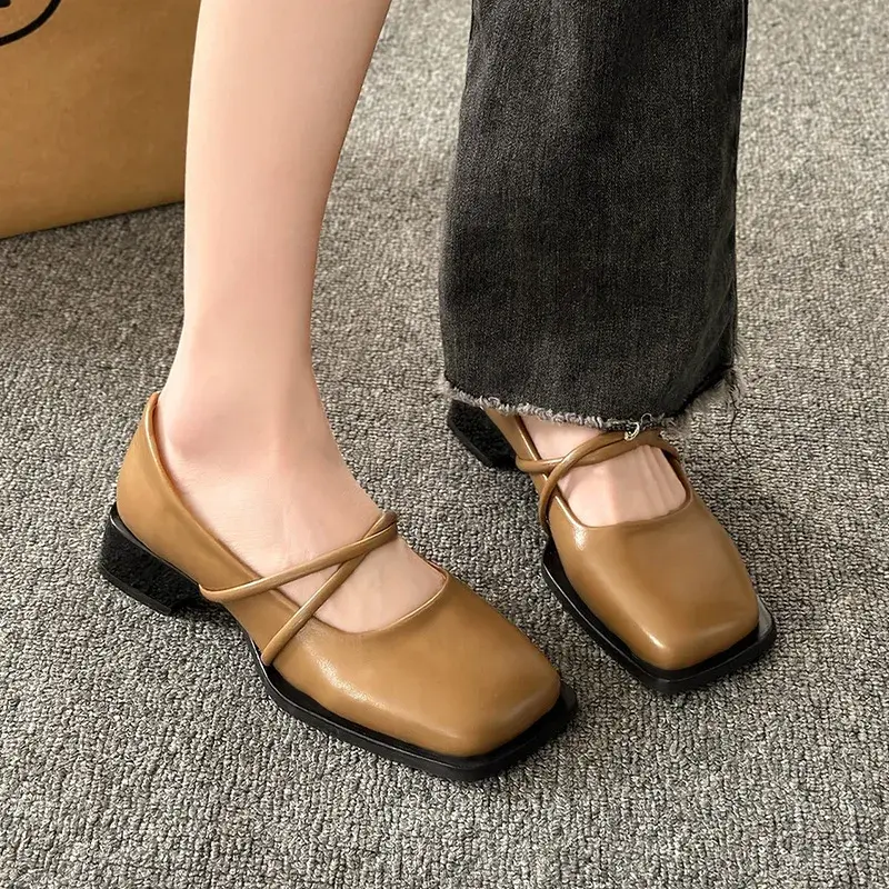 Women Shoes  Spring Single Shoes New High-heel Mary Jane Women Pumps Solid Color Square Toe Casual Loafers Elegant Banquet