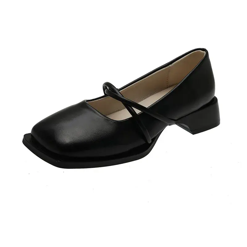 Women Shoes  Spring Single Shoes New High-heel Mary Jane Women Pumps Solid Color Square Toe Casual Loafers Elegant Banquet