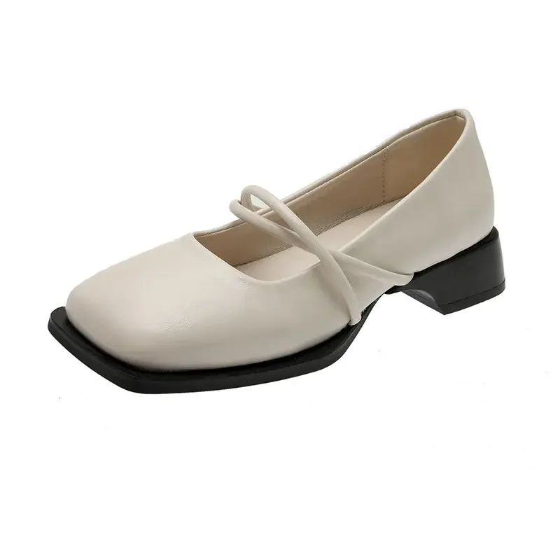 Women Shoes  Spring Single Shoes New High-heel Mary Jane Women Pumps Solid Color Square Toe Casual Loafers Elegant Banquet