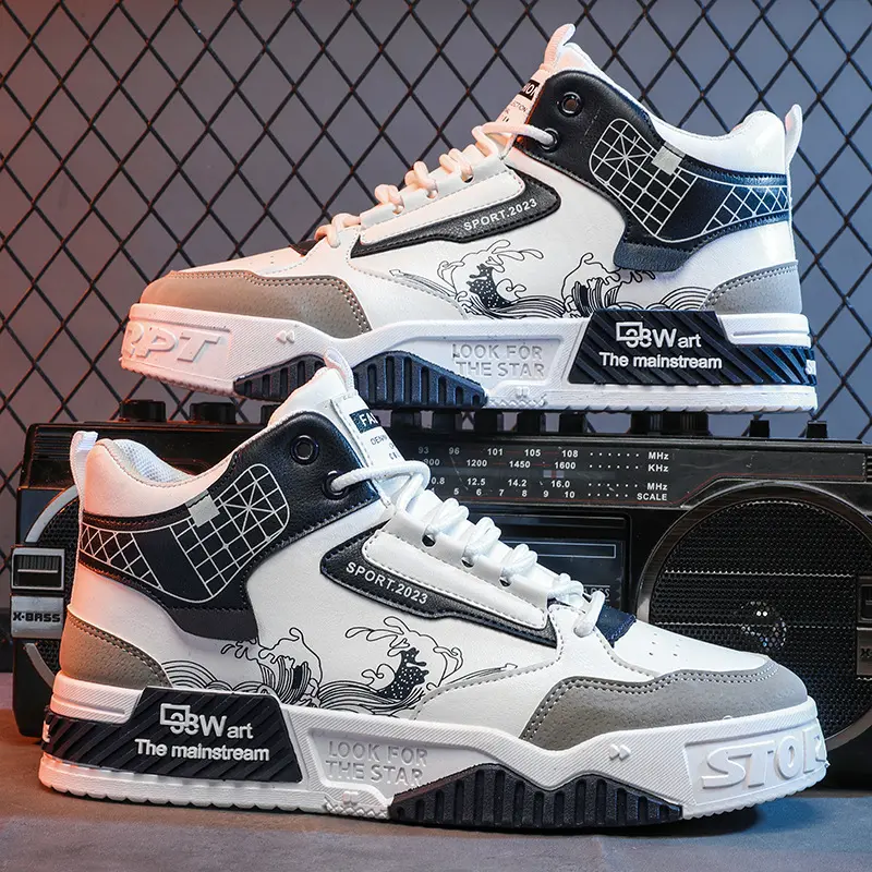 2025 High Top Men Board Shoes Leather Lightweight Men Casual Shoes Platform Walking Sneaker Breathable Anti Slip Tennis Shoes